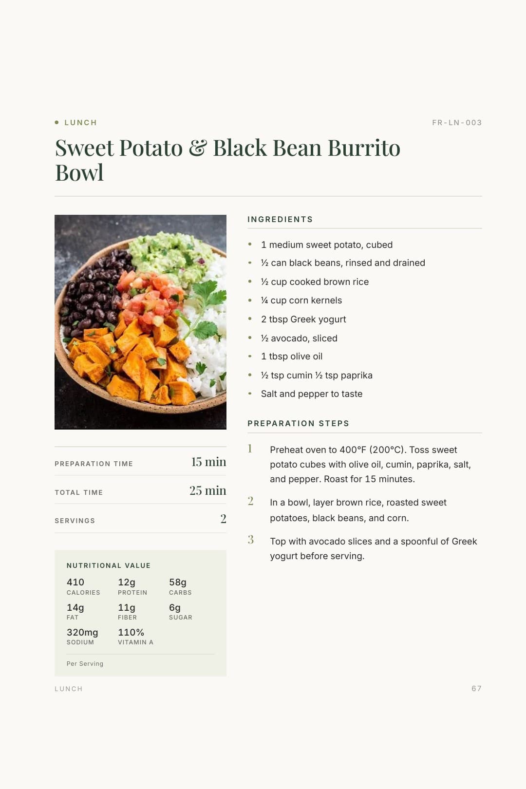 Dinner page from the Flex Recipes cookbook